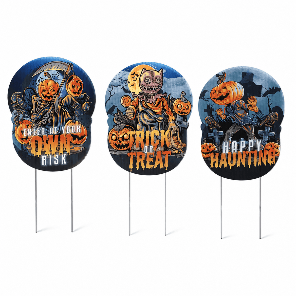 Beware Halloween Yard Signs – 3 Pc Outdoor Halloween Warning Sign Set with Stake
