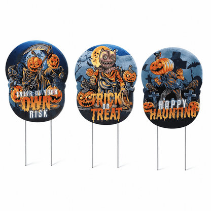 Beware Halloween Yard Signs – 3 Pc Outdoor Halloween Warning Sign Set with Stake