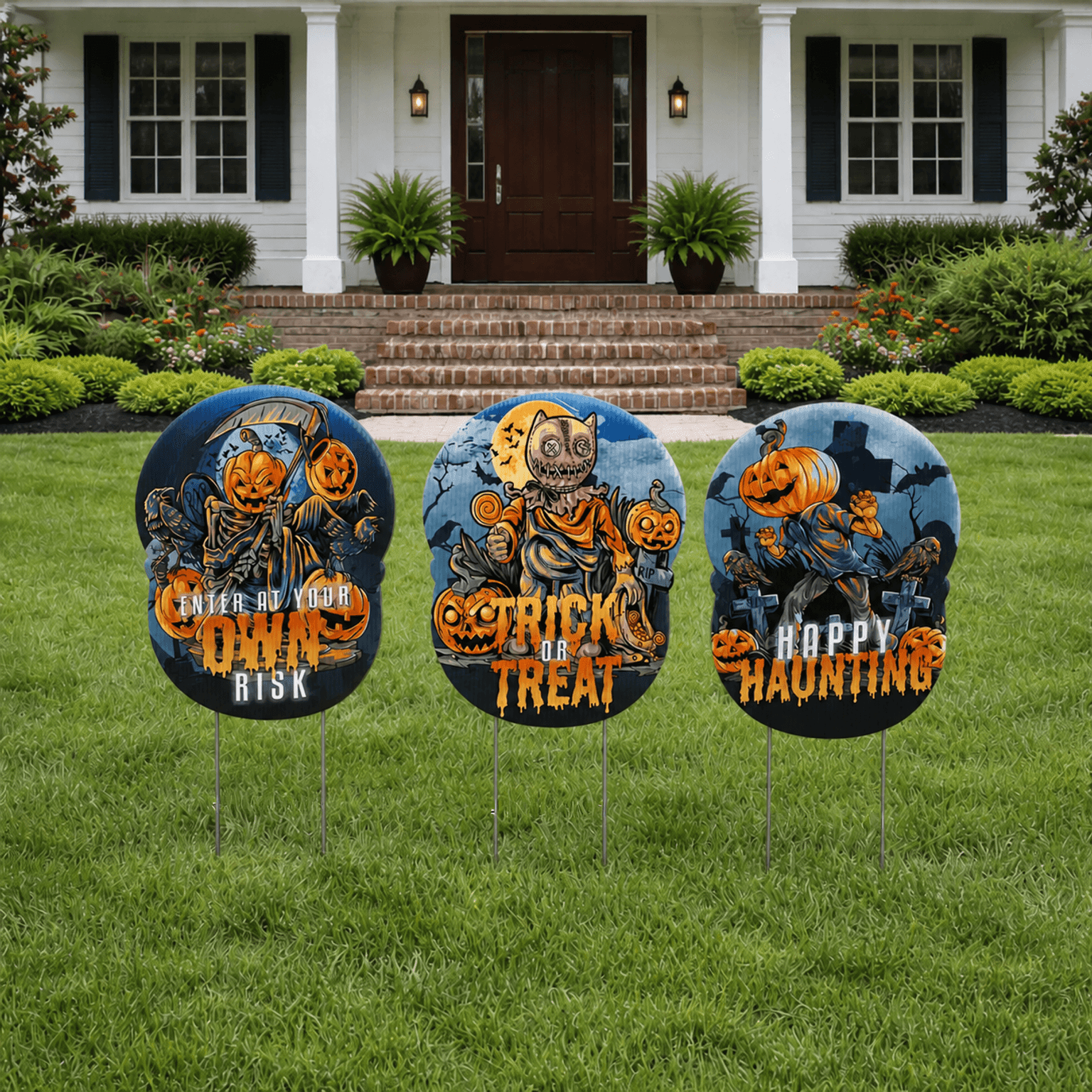 Beware Halloween Yard Signs – 3 Pc Outdoor Halloween Warning Sign Set with Stake