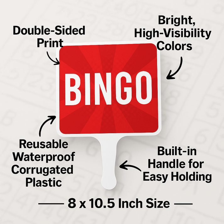 Bingo Hand Held Paddle Fan Sign - 8x10.5 Inch Double Sided Waterproof ...