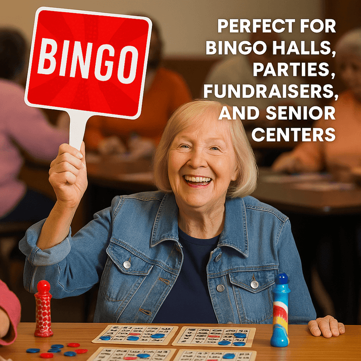 Bingo Hand Held Paddle Fan Sign - 8x10.5 Inch Double Sided Waterproof ...