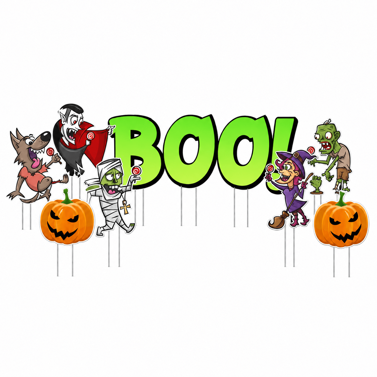 BOO! Halloween Characters Yard Decorations – 11-Piece Outdoor Lawn Sign Set with Stakes