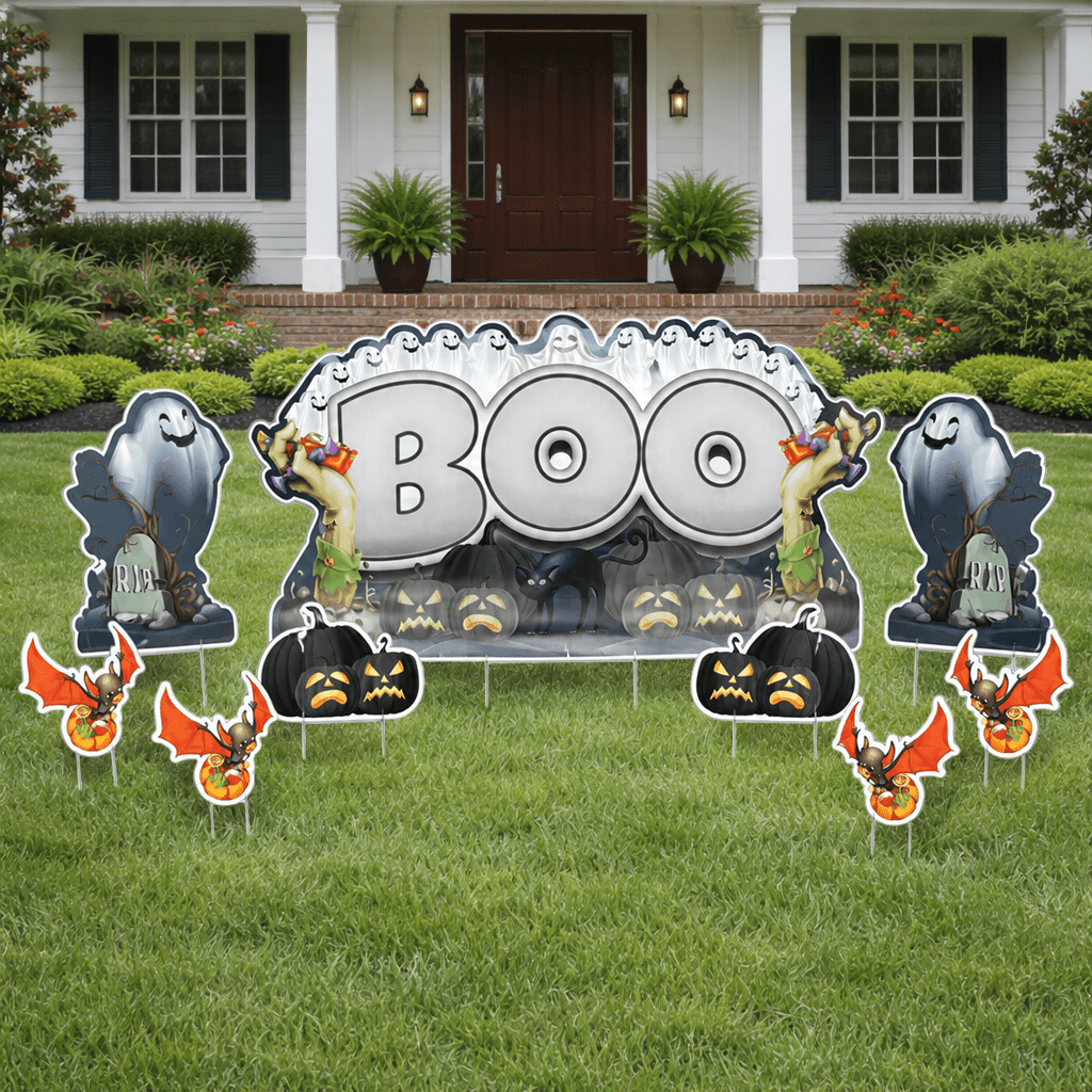 BOO! Oversized Halloween Yard Card Decoration – 9-Piece Jumbo Halloween Lawn Sign Set