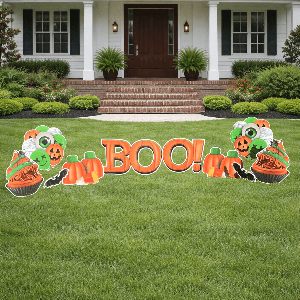 BOO! Pumpkins & Candies Halloween Yard Card Decorations – 10-Piece Quick Set Outdoor Lawn Signs