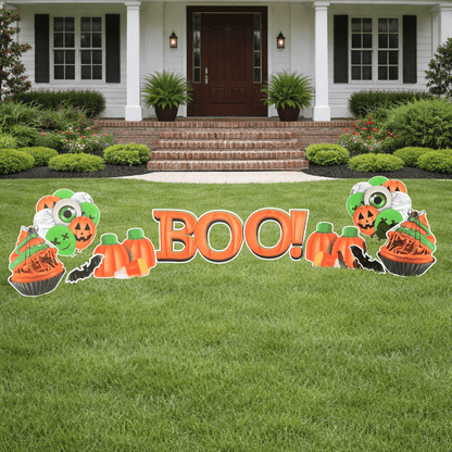 BOO! Pumpkins & Candies Halloween Yard Card Decorations – 10-Piece Quick Set Outdoor Lawn Signs
