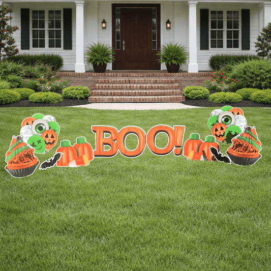 BOO! Pumpkins & Candies Halloween Yard Card Decorations – 10-Piece Quick Set Outdoor Lawn Signs