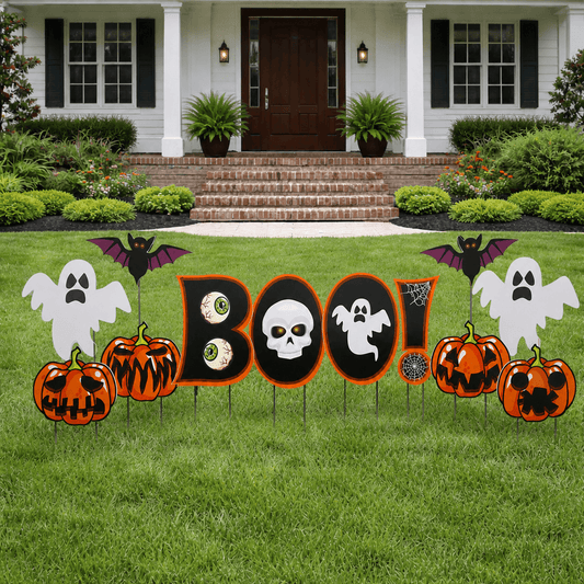 BOO! Pumpkins & Ghosts Halloween Yard Card Decoration – 12 Piece Outdoor Yard Sign Set
