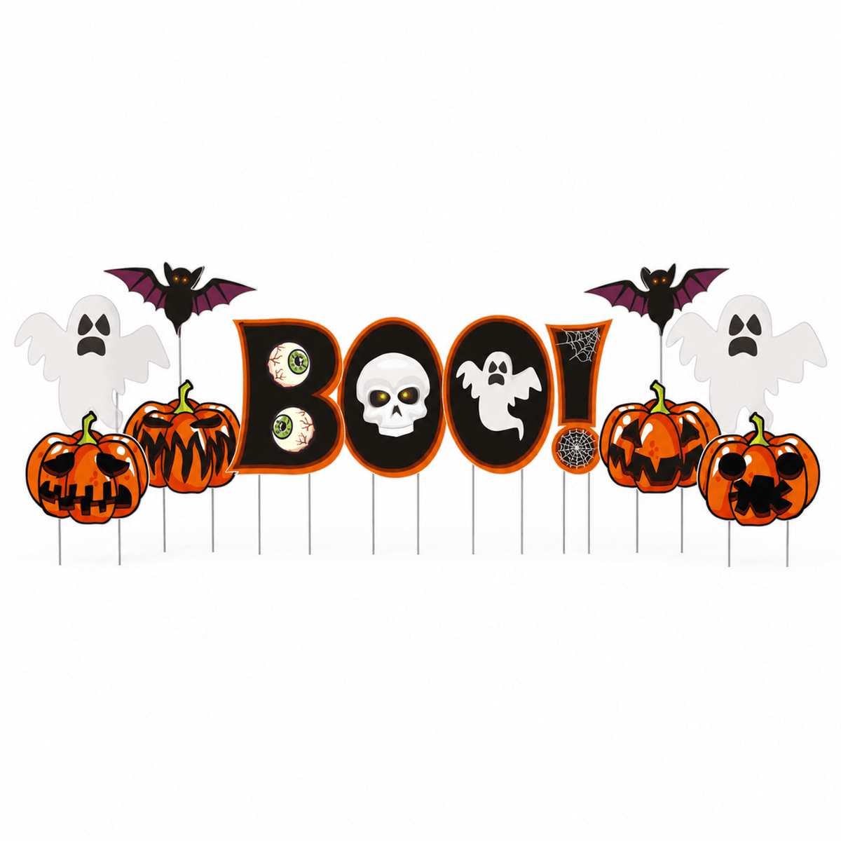 BOO! Pumpkins & Ghosts Halloween Yard Card Decoration – 12 Piece Outdoor Yard Sign Set