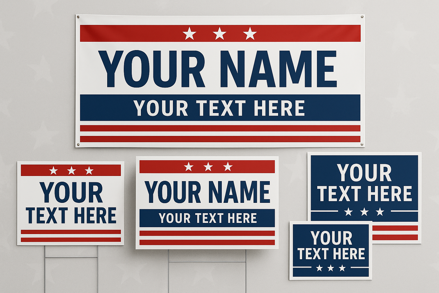 can you create a political image for a collection of signage that candidates would need for running for office?