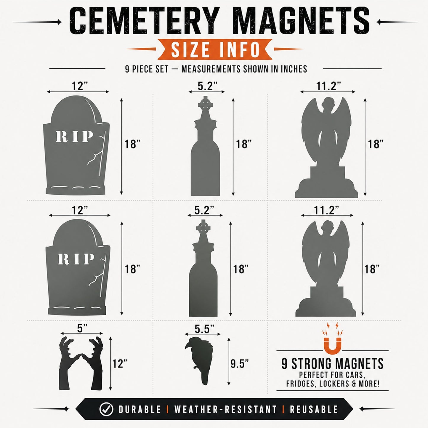 Cemetery Halloween Garage Door Magnets – 9 Piece Set