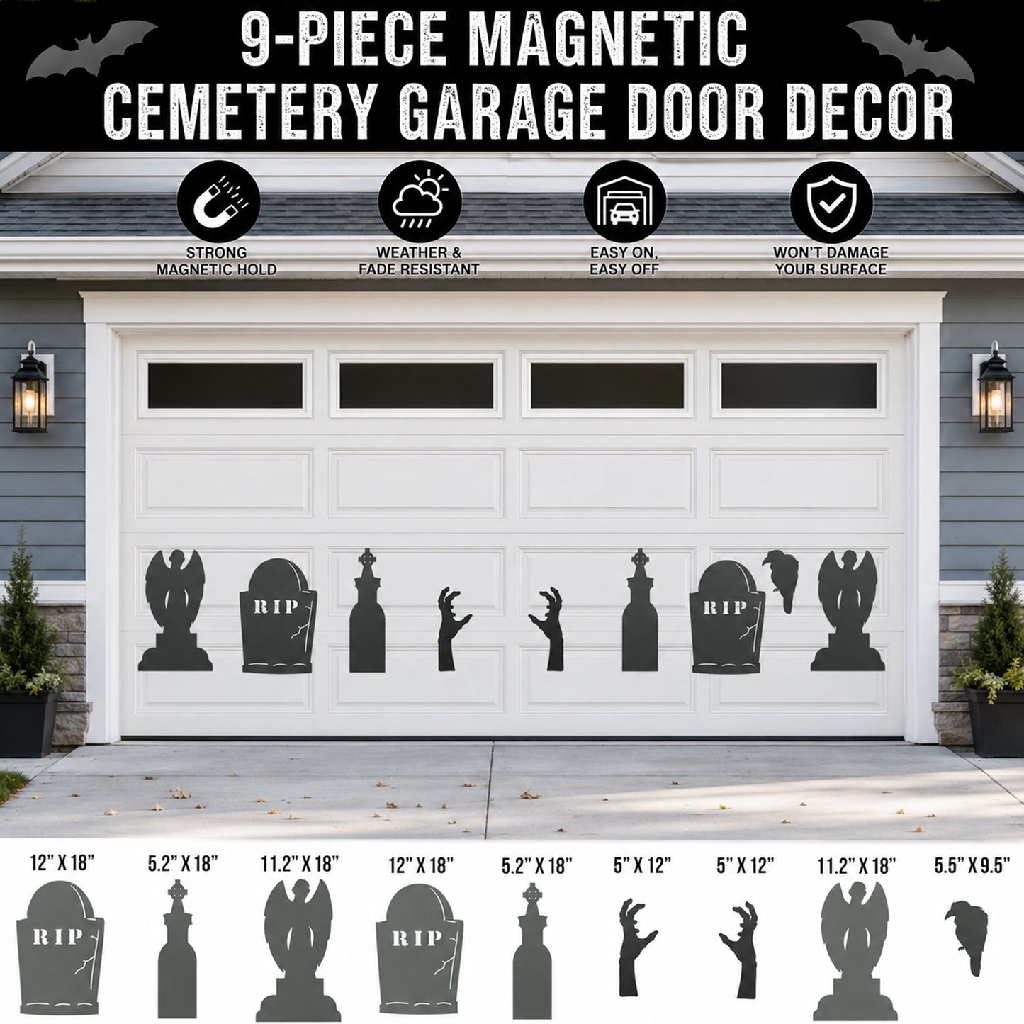 Cemetery Halloween Garage Door Magnets – 9 Piece Set