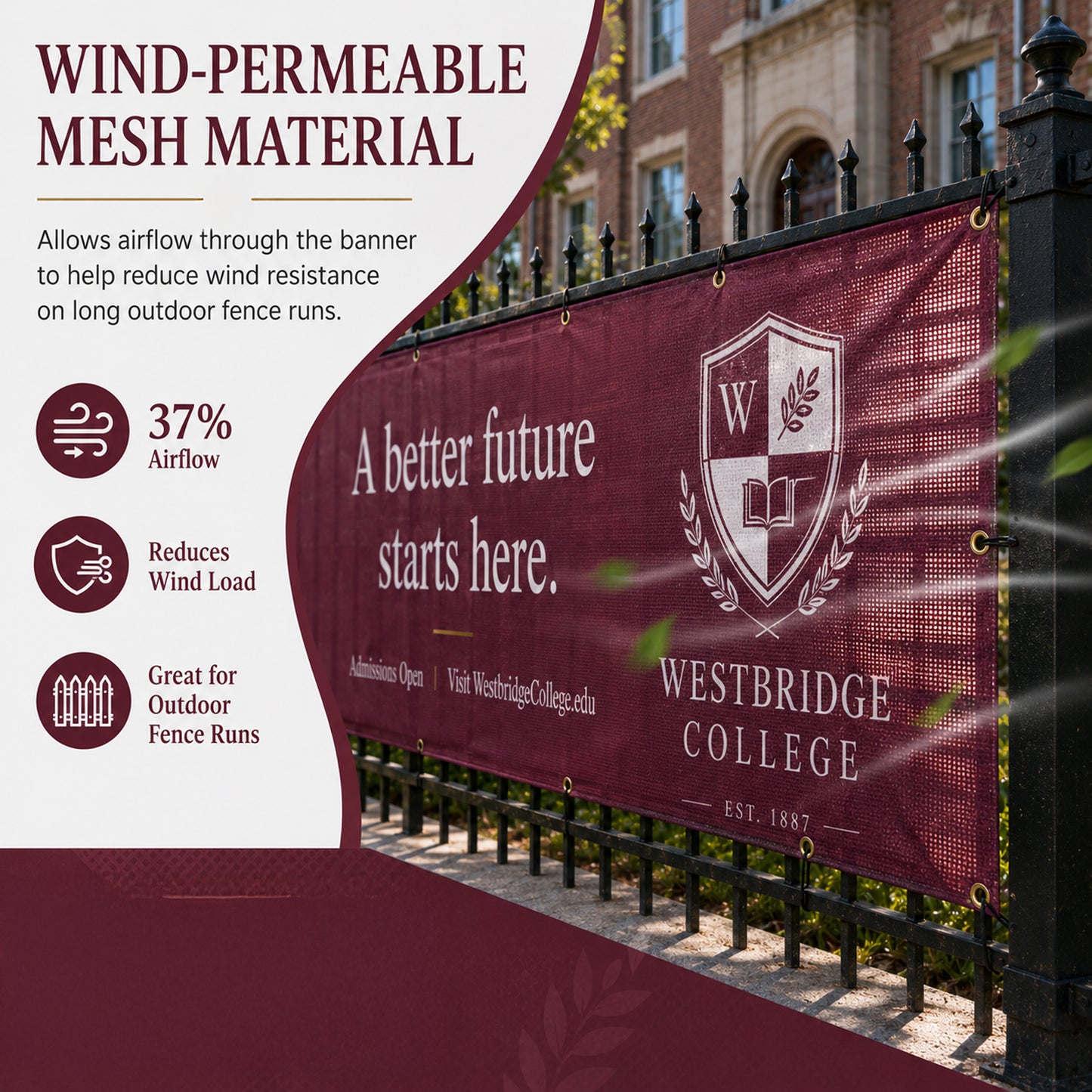 Custom College Fence Banner – Personalized Outdoor Mesh Banner for Schools, Universities & Campus Events
