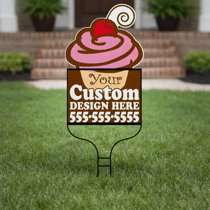 Cupcake Shaped Over-the-top Yard Sign | Includes F11 Frame