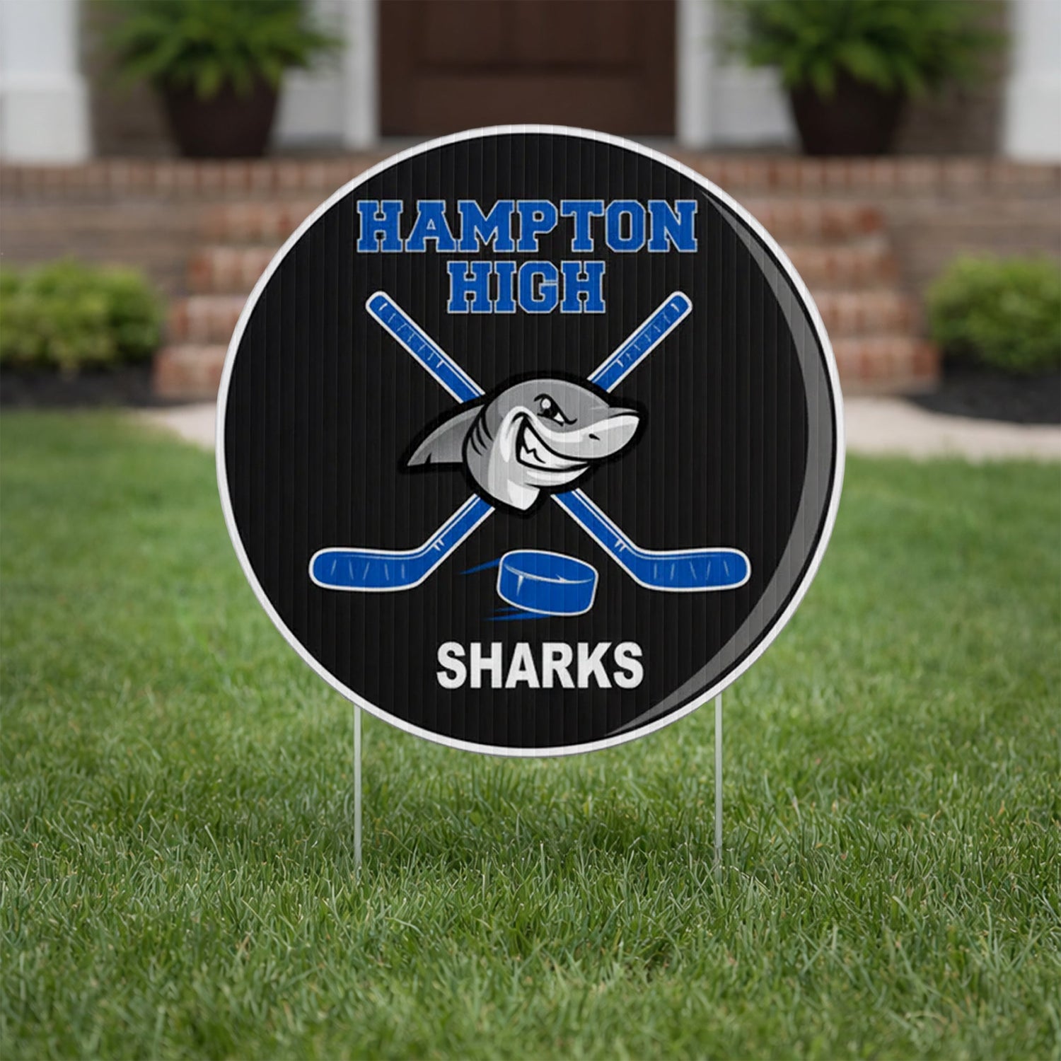 Custom 22" Hockey Puck Player Name, Number and Mascot Fence & Yard Signs