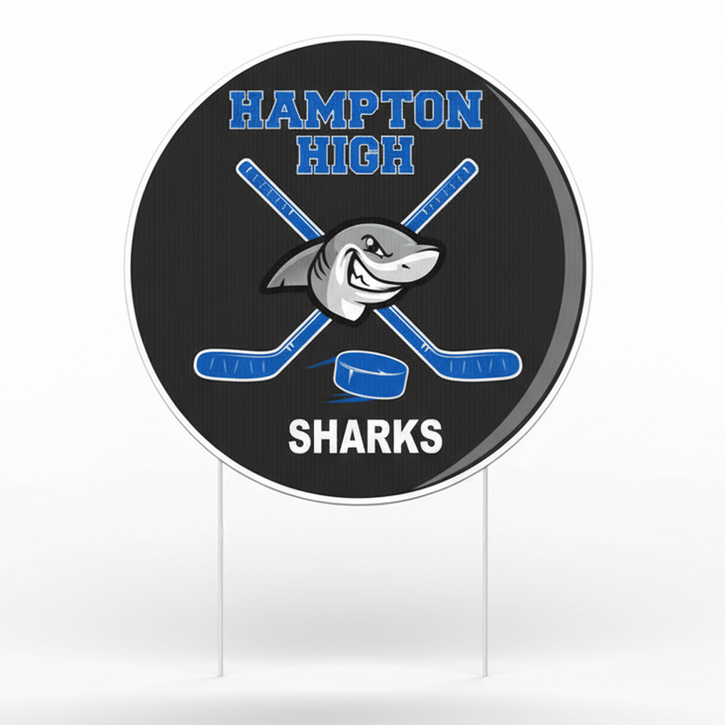 Custom 22" Hockey Puck Player Name, Number and Mascot Fence & Yard Signs