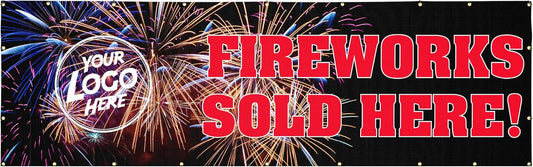 Custom 5'x15' Fireworks Sold Here Vinyl Banner with Grommets, Add Your Logo