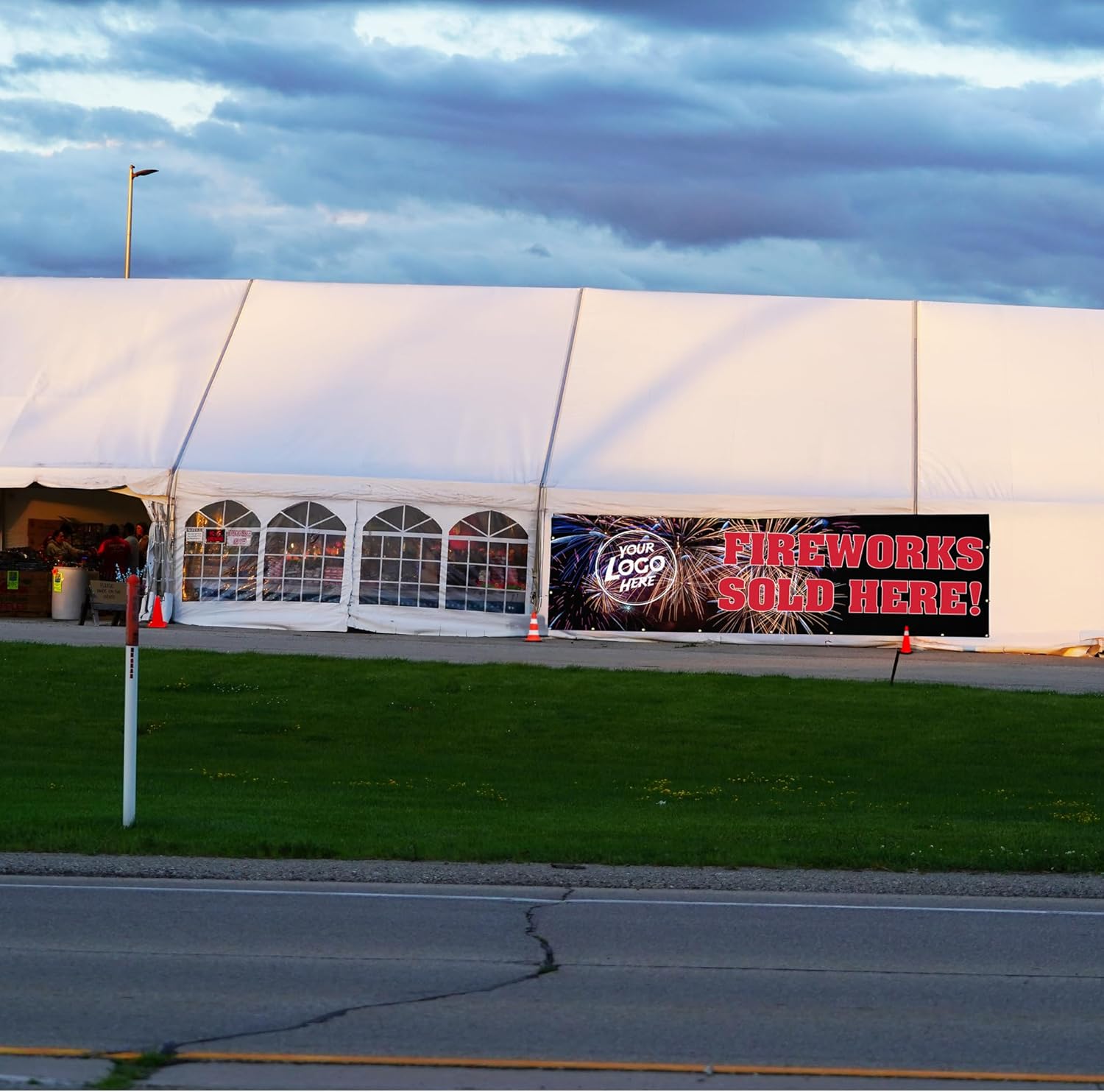 Custom 5'x15' Fireworks Sold Here Vinyl Banner with Grommets, Add Your Logo