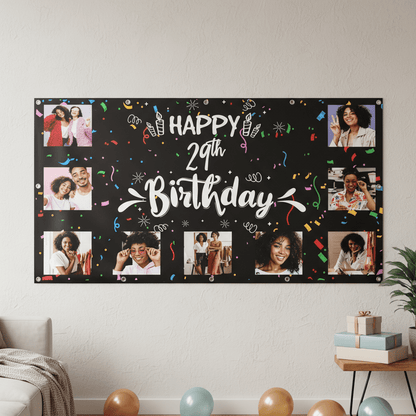 Custom 9 Photo Happy Birthday Banner | 5 Ft