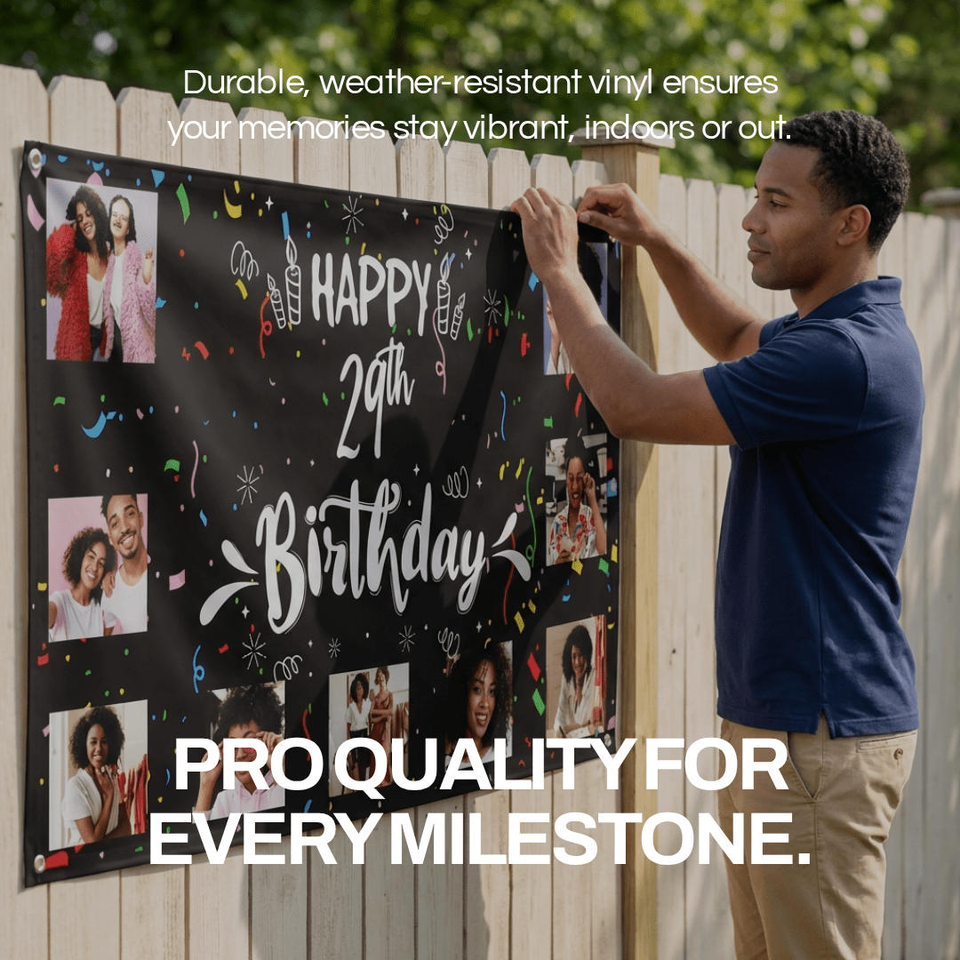 Custom 9 Photo Happy Birthday Banner | 5 Ft