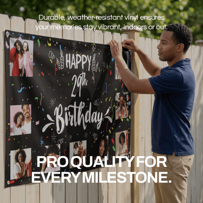 Custom 9 Photo Happy Birthday Banner | 5 Ft