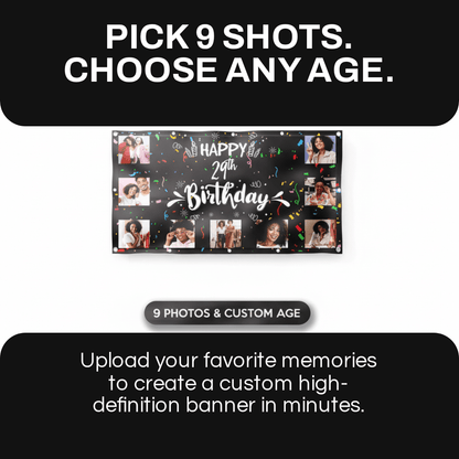 Custom 9 Photo Happy Birthday Banner | 5 Ft