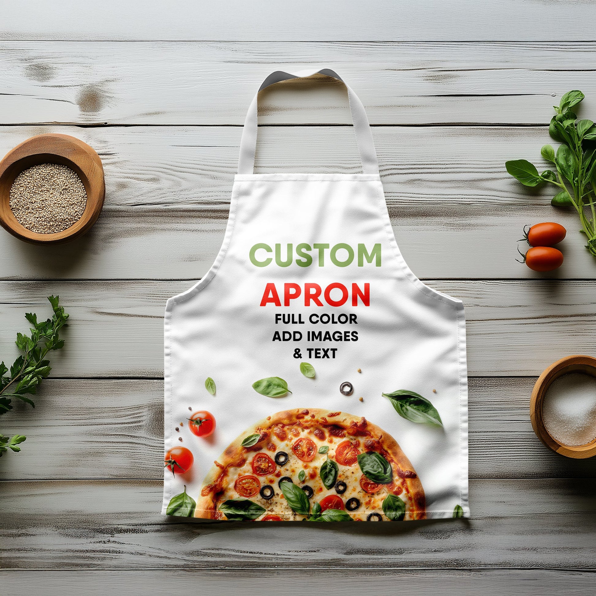 Custom All - Over Print Apron – Design Your Own Full Color Bib Apron for Cooking, Grilling & Restaurant Use – Eco - Friendly Heavyweight Polyester – 29" Long – Adjustable Tie – No Pockets