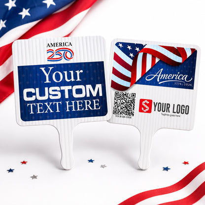 Custom America 250 Hand Fans | 2 - Sided Waterproof Parade Fans