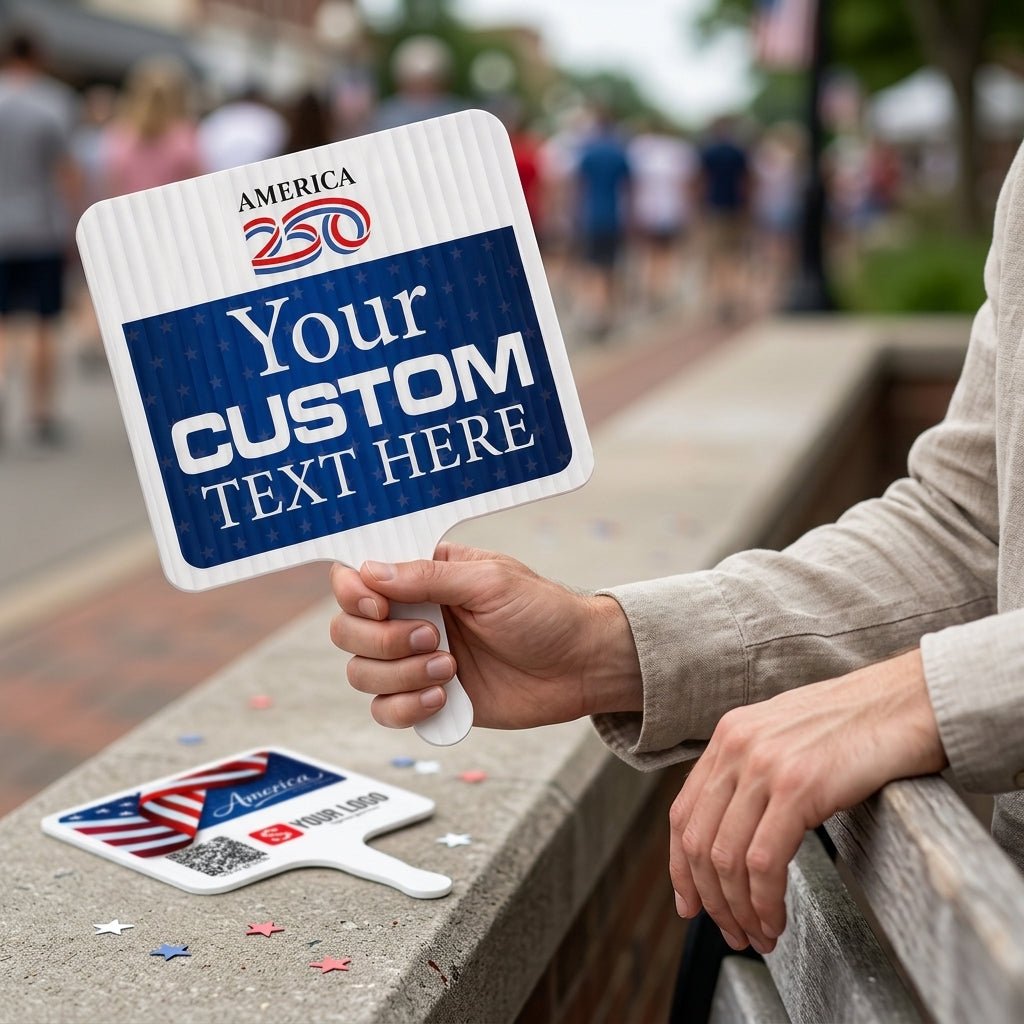 Custom America 250 Hand Fans | 2 - Sided Waterproof Parade Fans