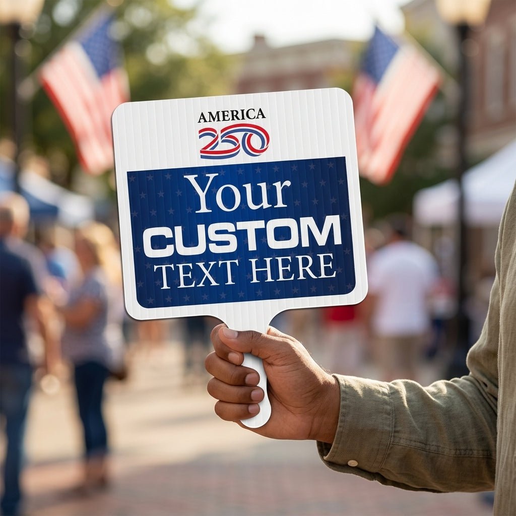 Custom America 250 Hand Fans | 2 - Sided Waterproof Parade Fans