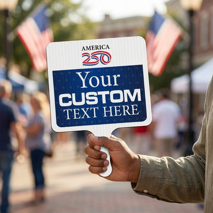 Custom America 250 Hand Fans | 2 - Sided Waterproof Parade Fans