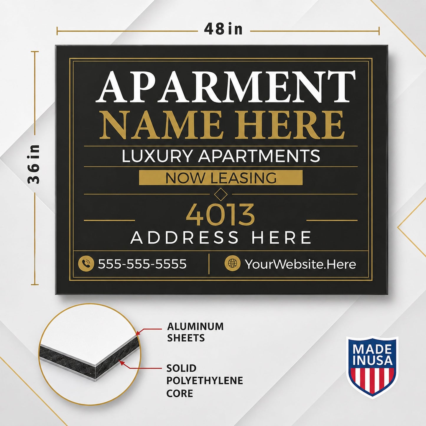 Custom Apartment Complex Sign with Vinyl Frame Kit | Includes 3mm ACM Panel, 8' Vinyl Posts & Rails