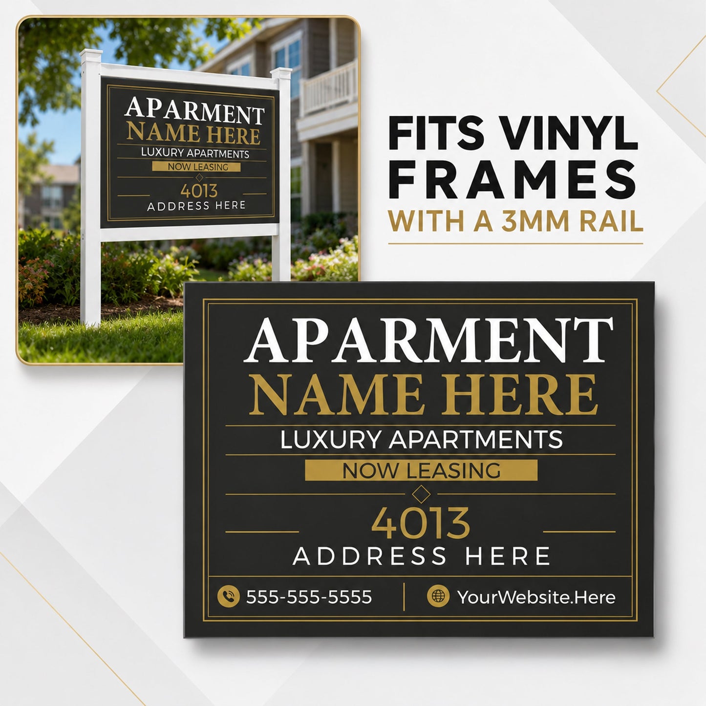Custom Apartment Complex Sign with Vinyl Frame Kit | Includes 3mm ACM Panel, 8' Vinyl Posts & Rails