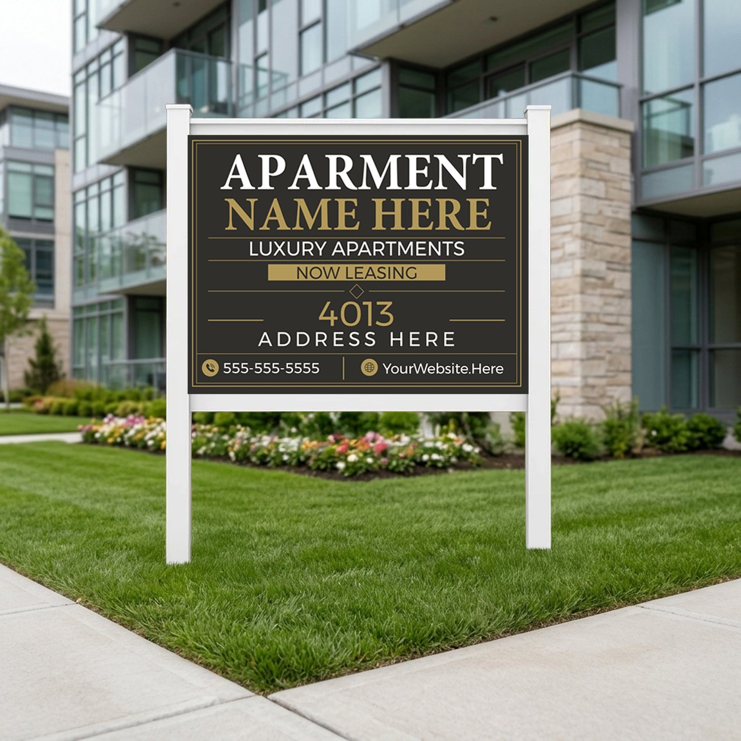 Custom Apartment Complex Sign with Vinyl Frame Kit | Includes 3mm ACM Panel, 8' Vinyl Posts & Rails