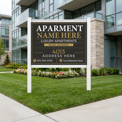 Custom Apartment Complex Sign with Vinyl Frame Kit | Includes 3mm ACM Panel, 8' Vinyl Posts & Rails