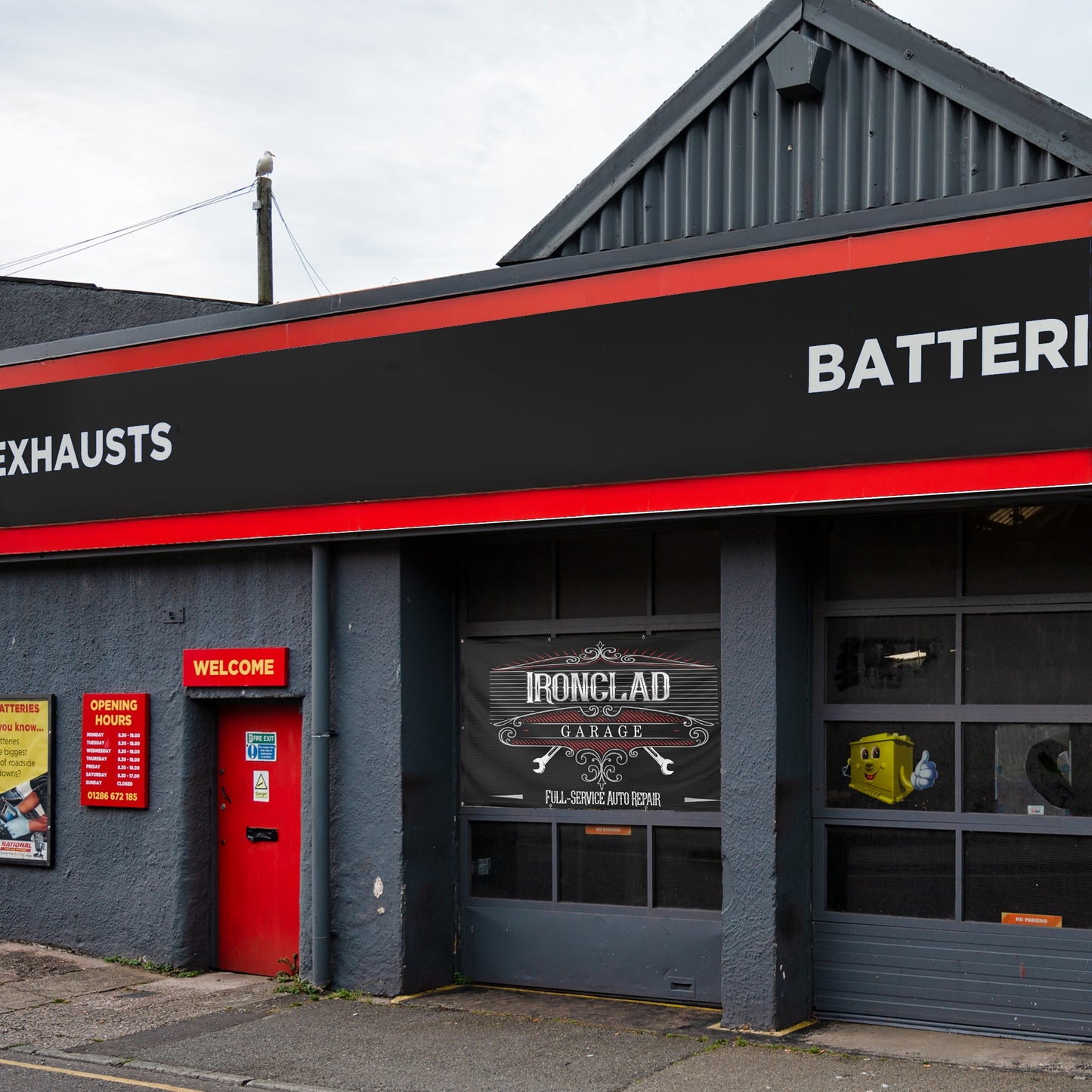 Custom Auto Shop Banner with Grommets, Personalized Vinyl Garage Sign