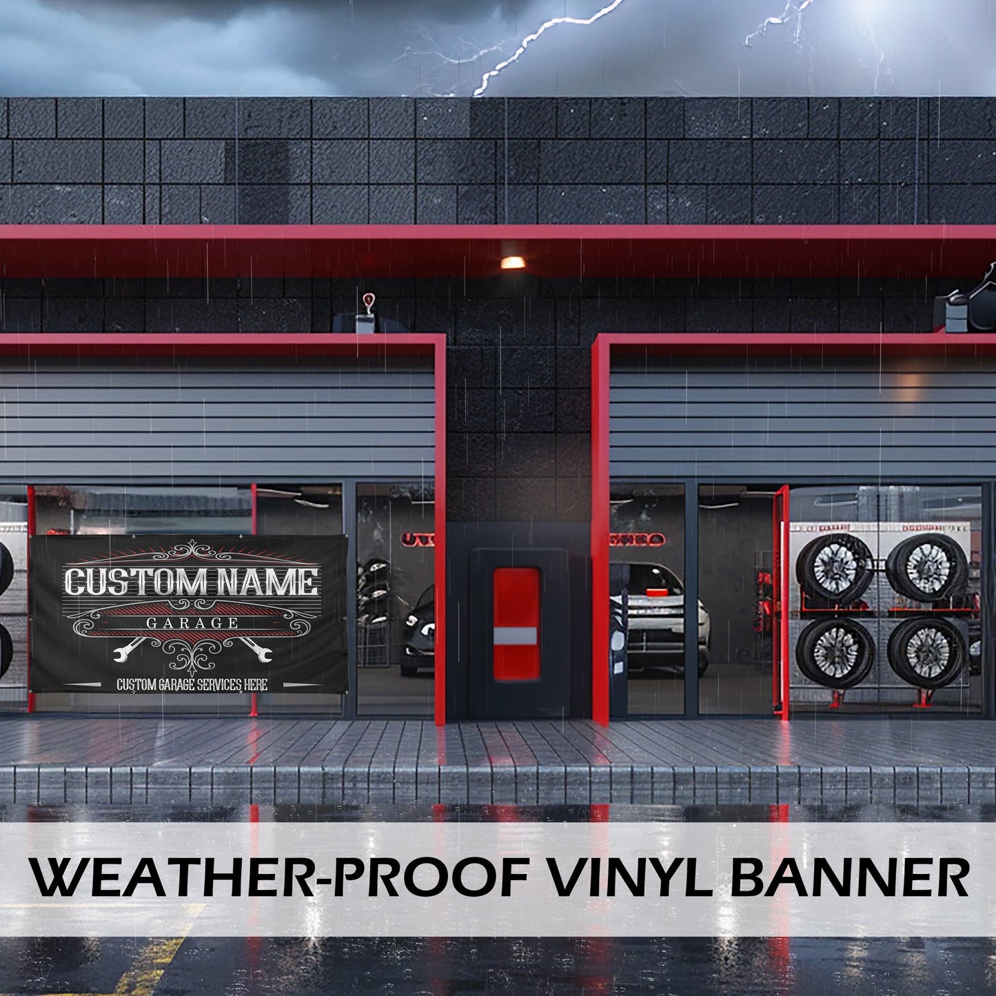 Custom Auto Shop Banner with Grommets, Personalized Vinyl Garage Sign