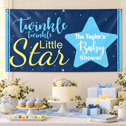 Custom Baby Shower Banner, Blue Twinkle Twinkle Little Star