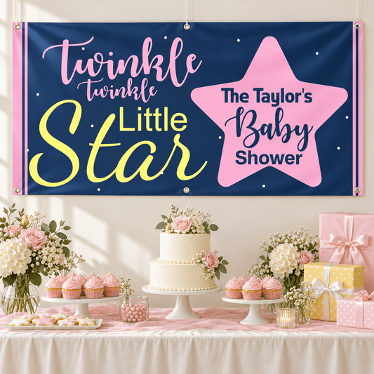 Custom Baby Shower Banner, Pink Twinkle Twinkle Little Star