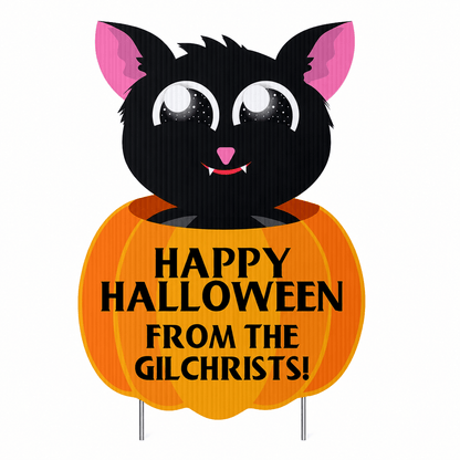 Custom Bat Pumpkin Welcome Yard Sign – Personalized Halloween Family Name Outdoor Decoration with Stakes