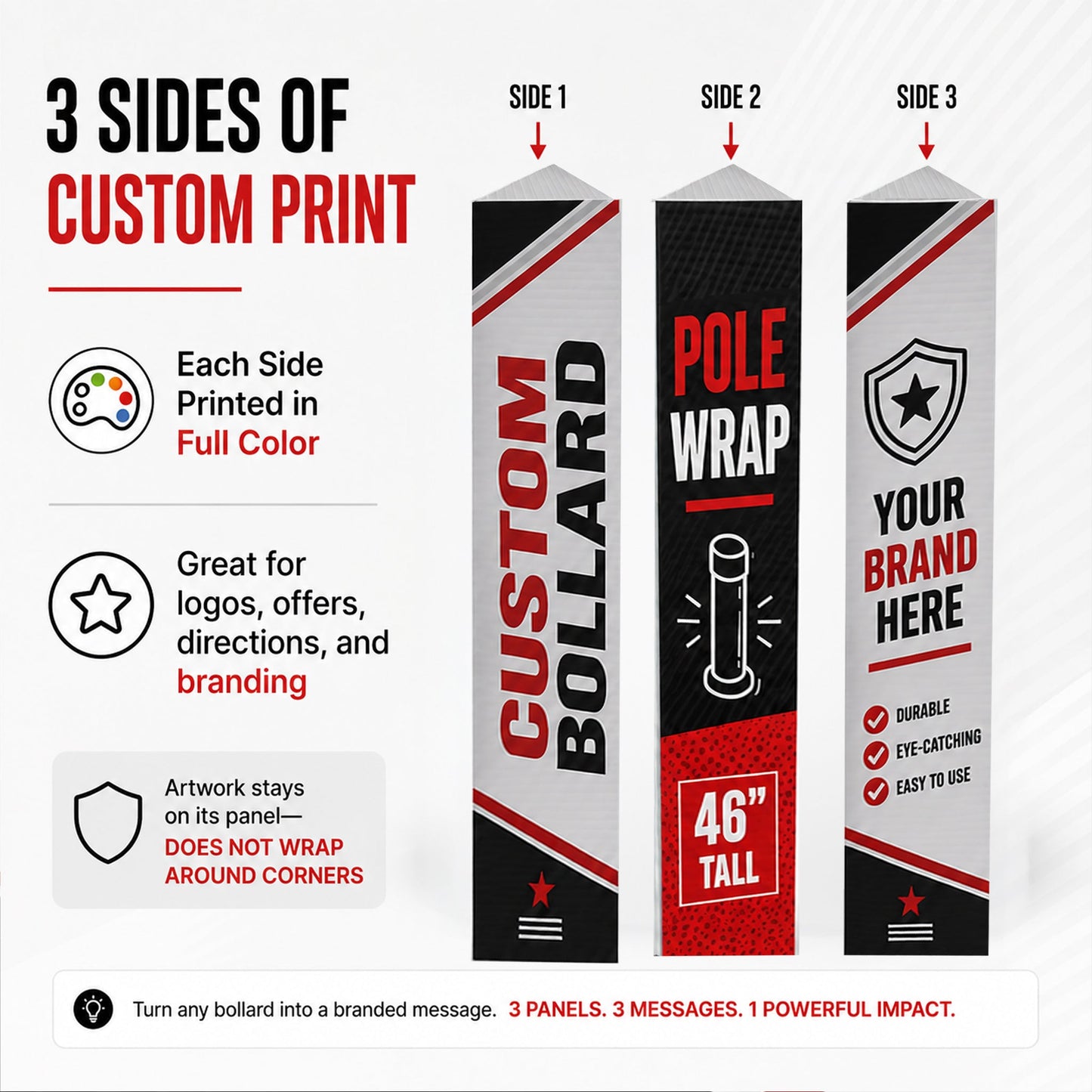 Custom Bollard Pole Wrap – 46" Tall 3-Sided Corrugated Plastic Bollard Cover