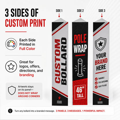 Custom Bollard Pole Wrap – 46" Tall 3-Sided Corrugated Plastic Bollard Cover
