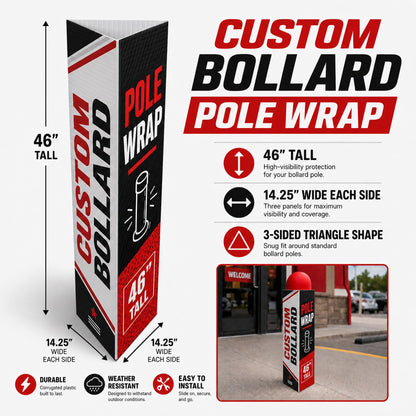Custom Bollard Pole Wrap – 46" Tall 3-Sided Corrugated Plastic Bollard Cover