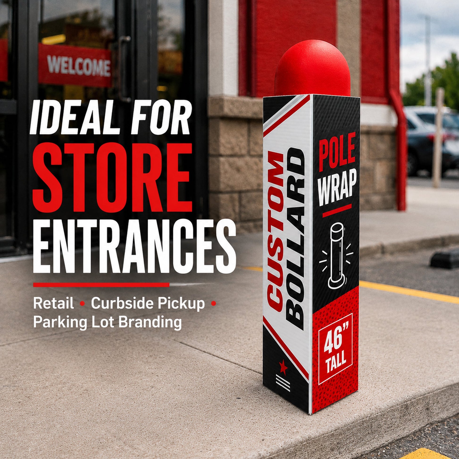 Custom Bollard Pole Wrap – 46" Tall 3-Sided Corrugated Plastic Bollard Cover