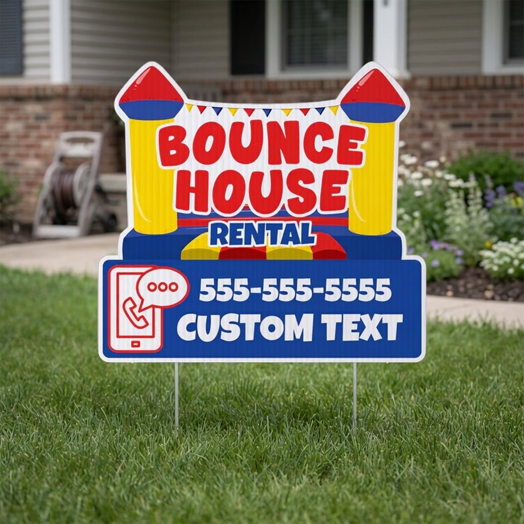 Custom Bounce House Rentals Yard Signs | 10 - Pack | 20 EZ Stakes Included