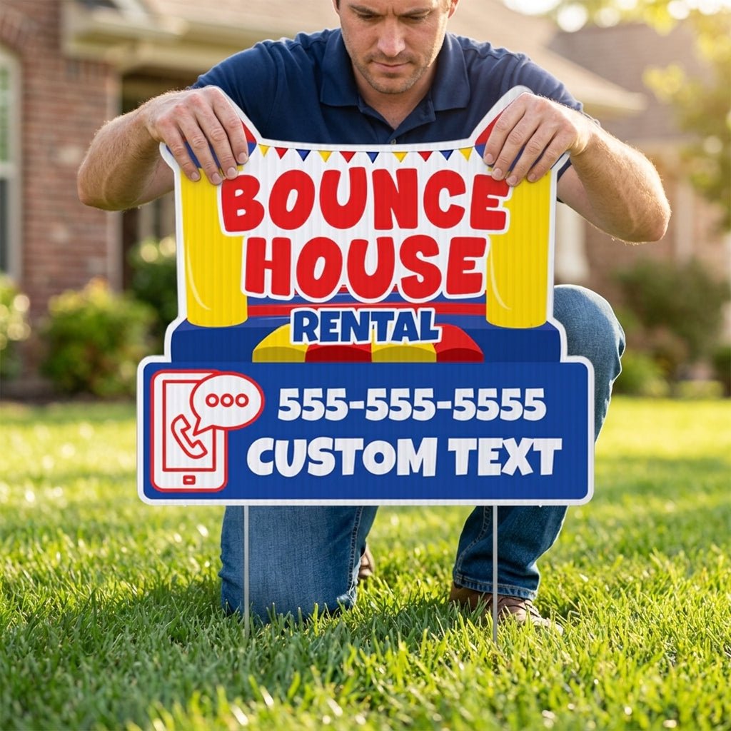 Custom Bounce House Rentals Yard Signs | 10 - Pack | 20 EZ Stakes Included