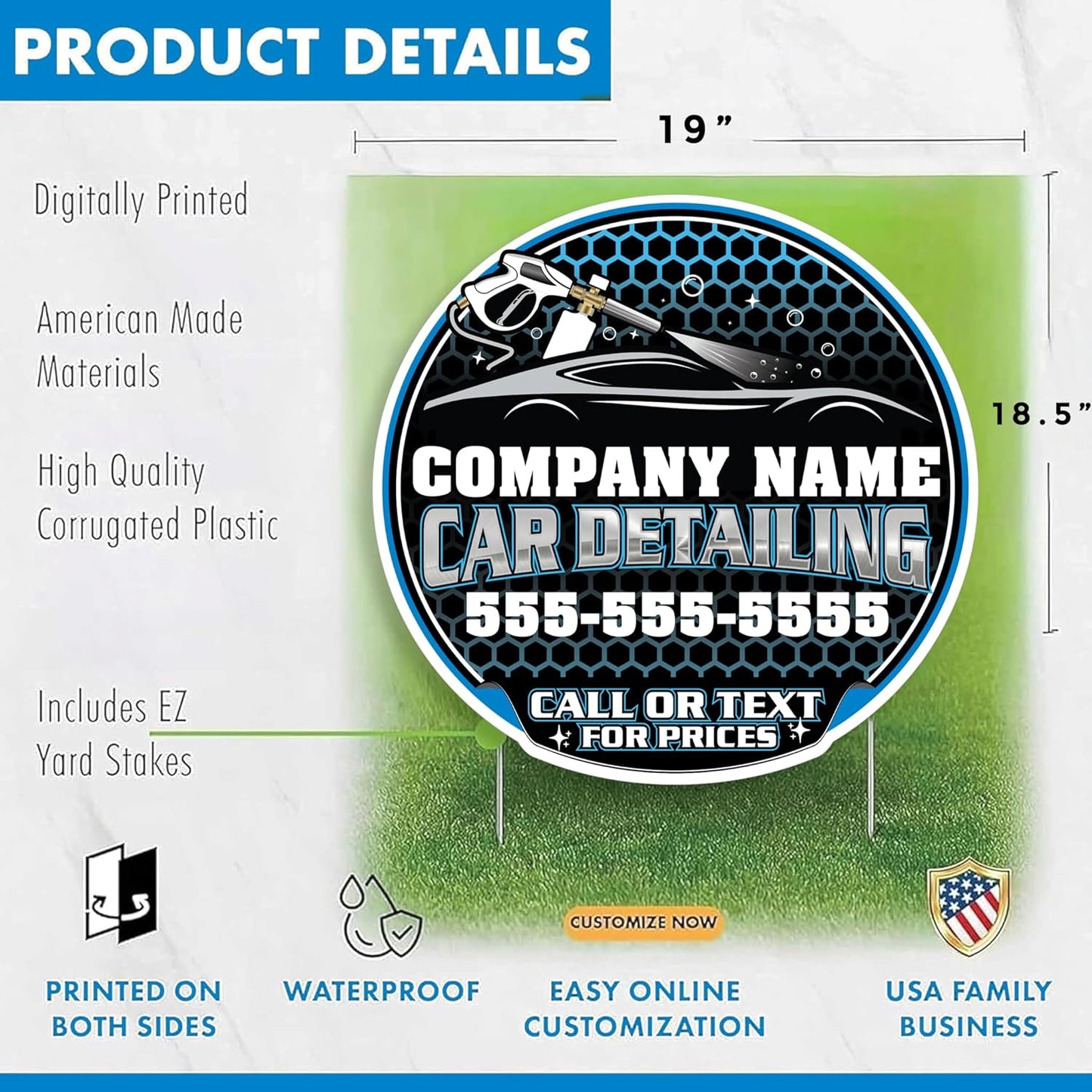 Custom Car Detailing Yard Signs | 10 - Pack| Two - Sided | Personalized Mobile Auto Detailing Signs 20 EZ Stakes Included