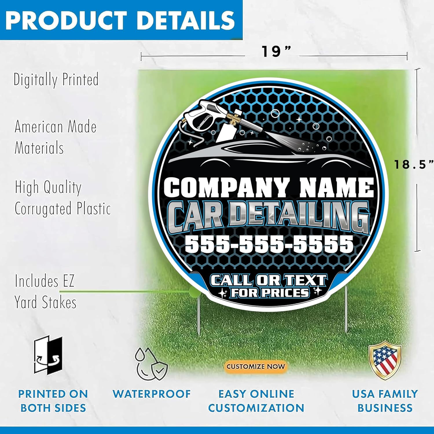 Custom Car Detailing Yard Signs | 10 - Pack| Two - Sided | Personalized Mobile Auto Detailing Signs 20 EZ Stakes Included