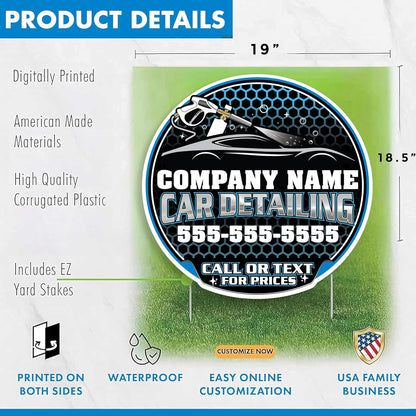 Custom Car Detailing Yard Signs | 10 - Pack| Two - Sided | Personalized Mobile Auto Detailing Signs 20 EZ Stakes Included
