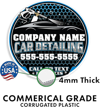 Custom Car Detailing Yard Signs | 10 - Pack| Two - Sided | Personalized Mobile Auto Detailing Signs 20 EZ Stakes Included