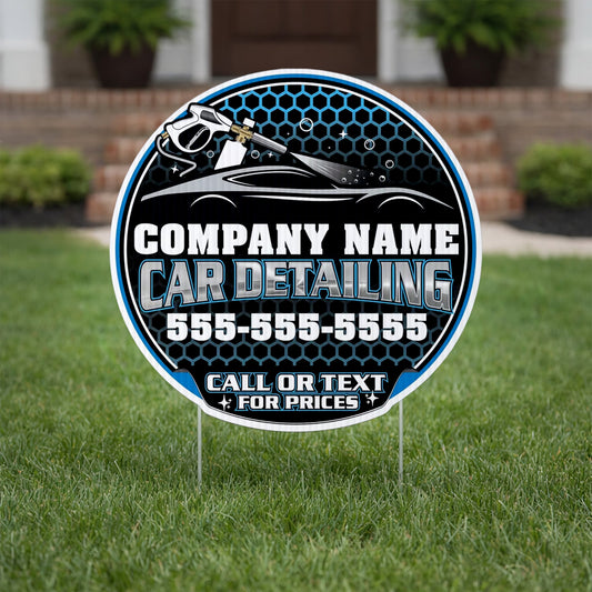 Custom Car Detailing Yard Signs | 10 - Pack| Two - Sided | Personalized Mobile Auto Detailing Signs 20 EZ Stakes Included